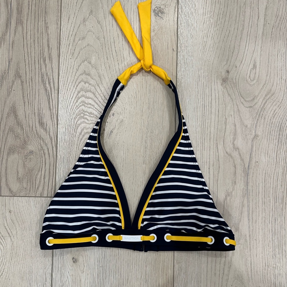 Nautica Black and White Striped Bikini Top with Yellow Accent